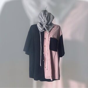 Men's Black and Pink Casual Button Down Shirt